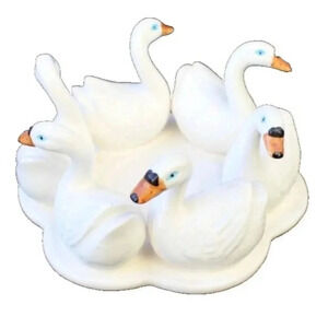 Vintage White Porcelain Swan Candle Holder Dish Tray Room Decor